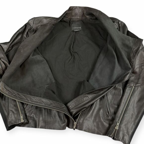 TROUVÉ Women’s Black Leather Asymmetrical Zip Moto Jacket Size Small - Picture 7 of 9